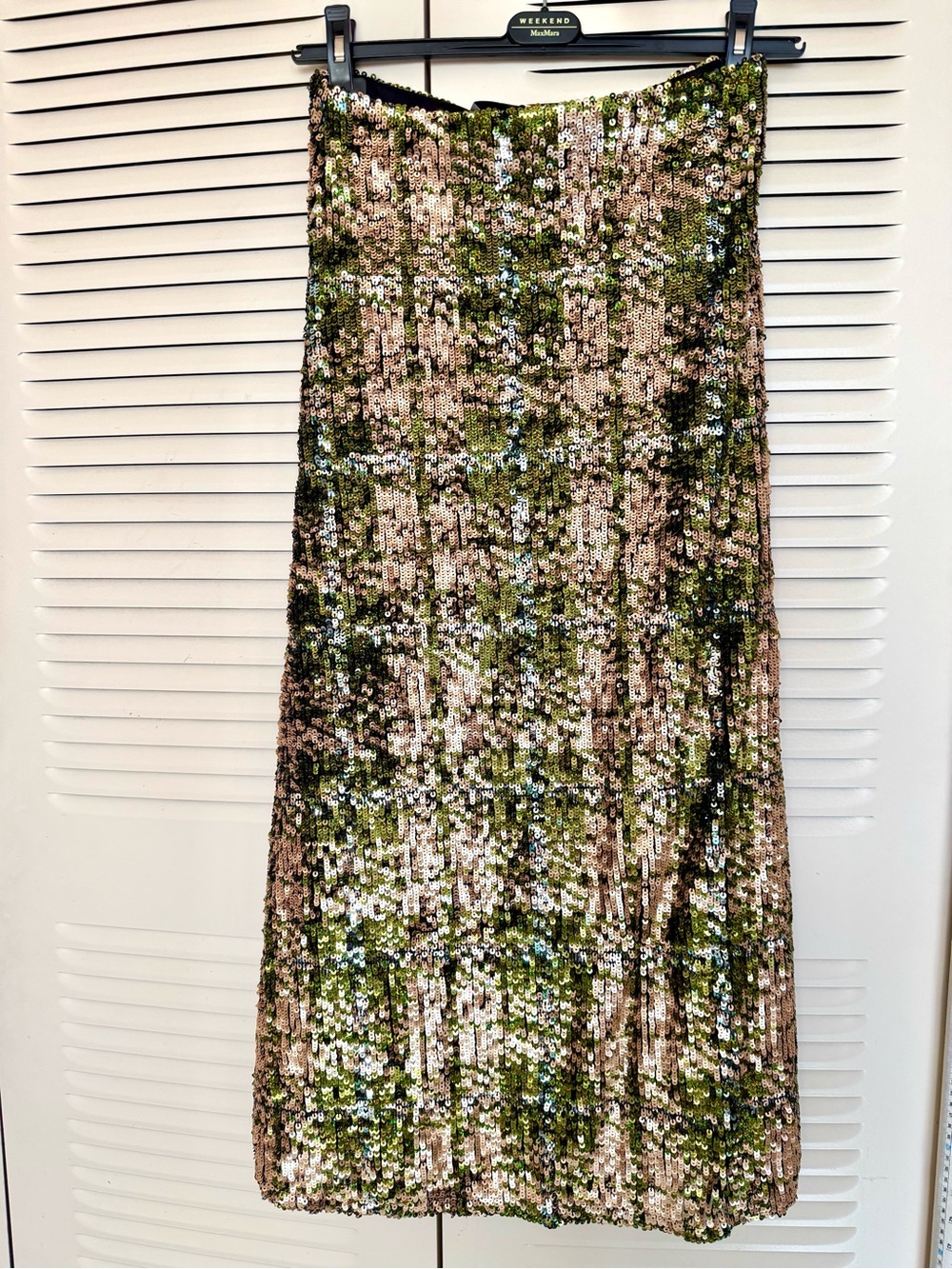 Zara Green and Champagne Sequin Midi Skirt